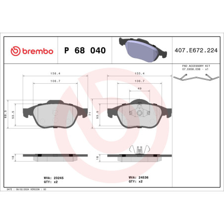 BREMBO P 68 040 Brzdové destičky přední pro Renault Scenic