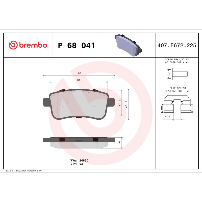 BREMBO P 68 041 Pastillas de freno trasero para Megane Scenic Fluence Clio Captur Zoe