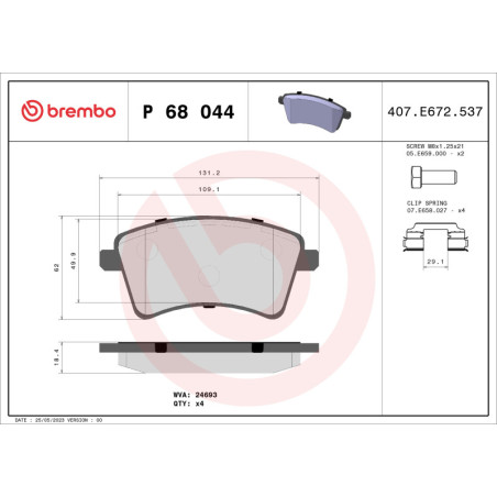 BREMBO P 68 044 Pastiglie freno anteriore per Kangoo Citan