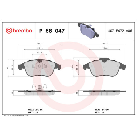 BREMBO P 68 047 Klocki hamulcowe przód dla Laguna Megane Scenic Latitude Clio