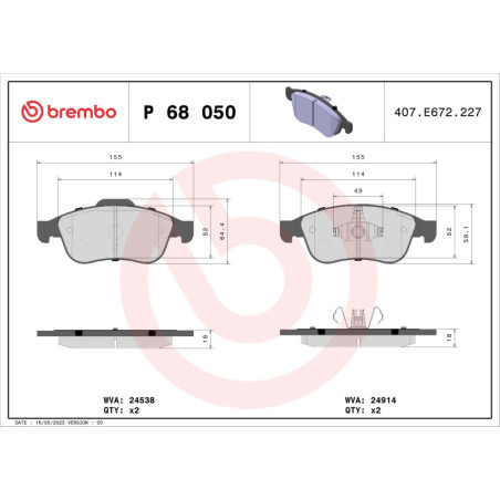 BREMBO P 68 050 Pastillas de freno delantero para Duster Megane Dokker Captur Fluence Lodgy Clio