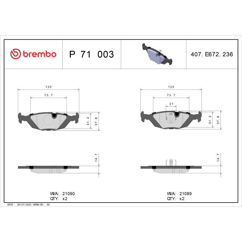 BREMBO P 71 003 Pastillas de freno trasero para 900 9000 440 460 480