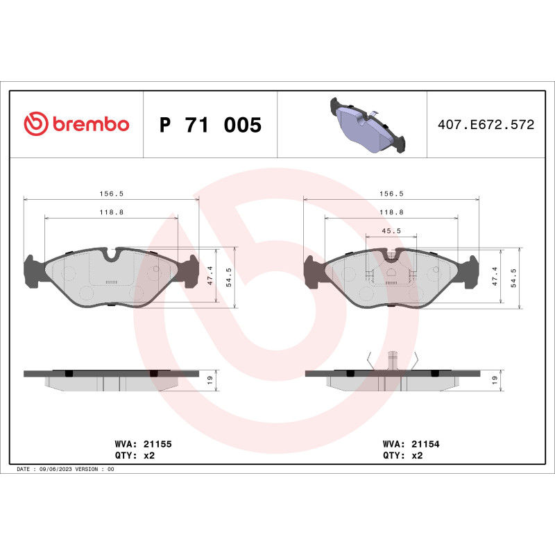 BREMBO P 71 005 Pastillas de freno delantero para SAAB 9000