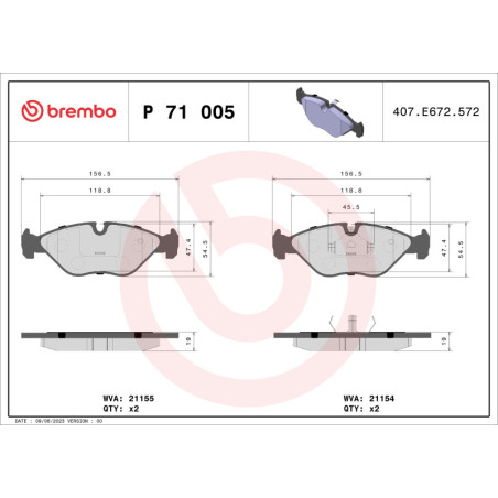 BREMBO P 71 005 Brzdové destičky přední pro SAAB 9000