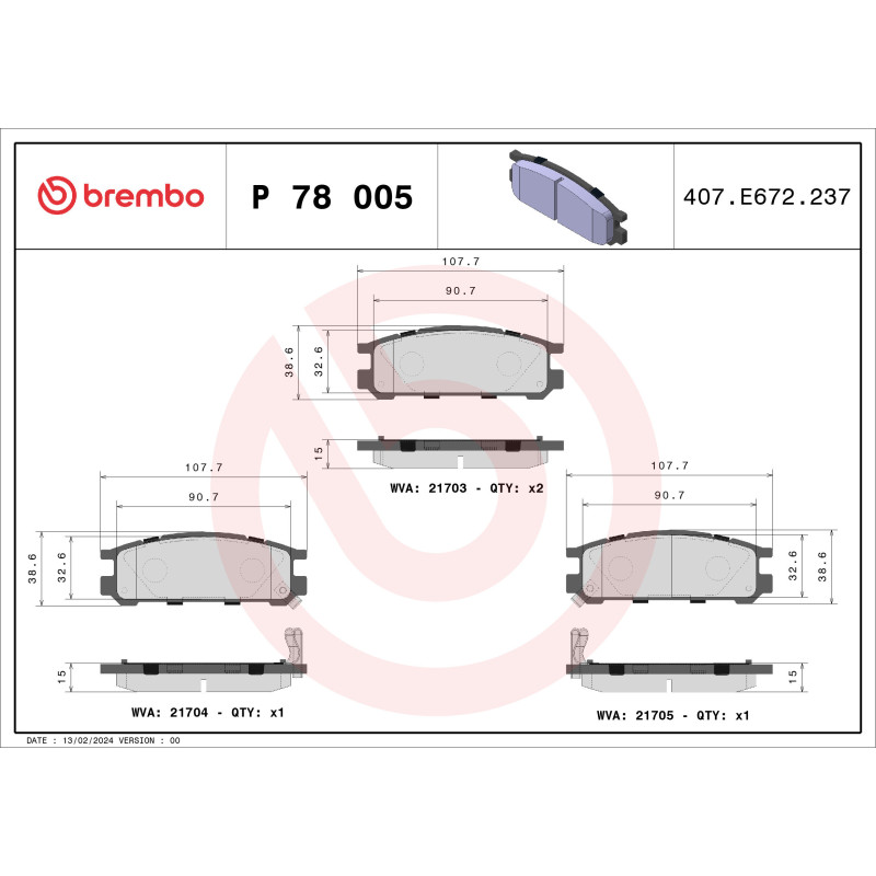 BREMBO P 78 005 Brzdové destičky zadní pro Impreza Legacy SVX