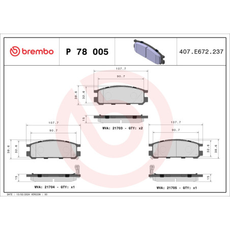 BREMBO P 78 005 Klocki hamulcowe tył dla Impreza Legacy SVX