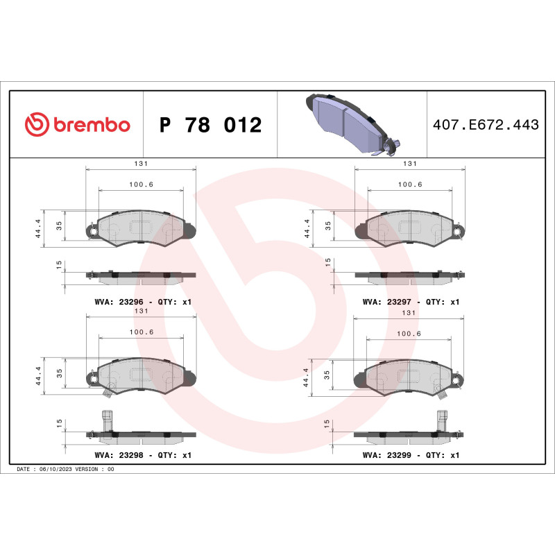 BREMBO P 78 012 Brake Pads Set Front for Swift Justy