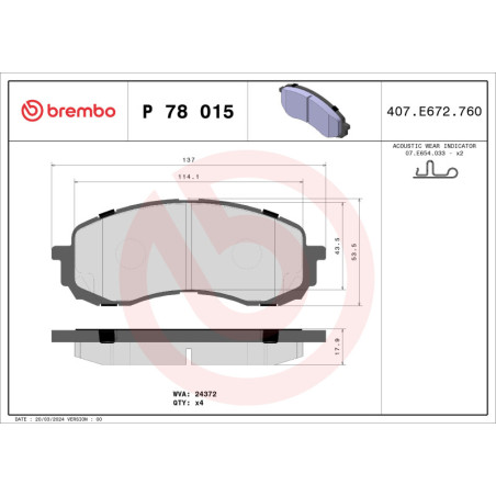BREMBO P 78 015 Brzdové destičky přední pro Subaru Impreza