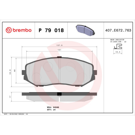 BREMBO P 79 018 Brzdové destičky přední pro