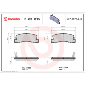 BREMBO P 83 015 Pastiglie freno posteriore per Corolla Avensis Camry Celica Harrier Carina E RX ES