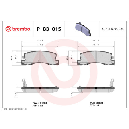 BREMBO P 83 015 Brzdové platničky zadné pre Corolla Avensis Camry Celica Harrier Carina E RX ES