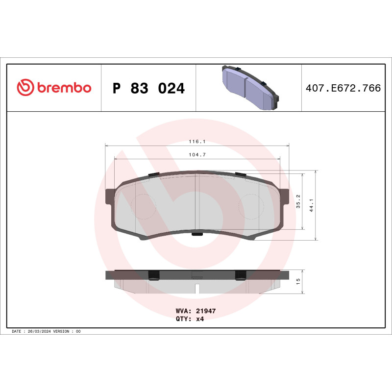 BREMBO P 83 024 Bremsbeläge Hinten für Land Cruiser Pajero Sport 4 Runner FJ Cruiser Fortuner GX LX