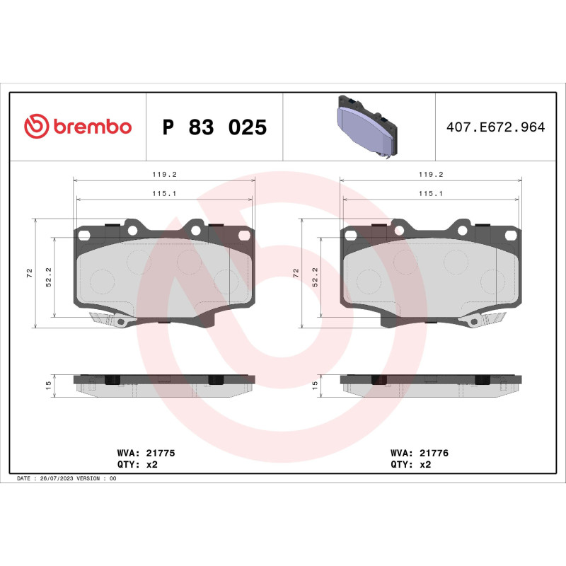 BREMBO P 83 025 Pastiglie freno anteriore per Land Cruiser LX