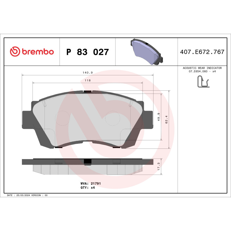 BREMBO P 83 027 Brzdové destičky přední pro Camry Altezza Gita Celica SC ES Sienna Crown LS