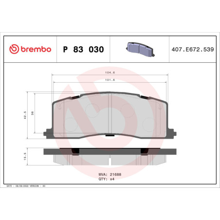BREMBO P 83 030 Bremsbeläge Hinten für Toyota Estima Emina / Lucida Previa / Estima