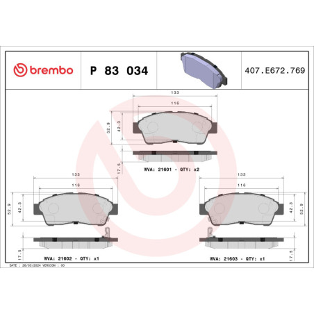 BREMBO P 83 034 Brake Pads Set Front for Corolla Carina E RAV 4 Camry Picnic Celica Corona