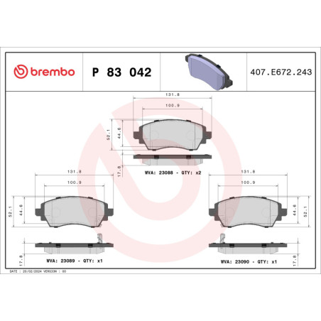 BREMBO P 83 042 Brzdové destičky přední pro Toyota Corolla