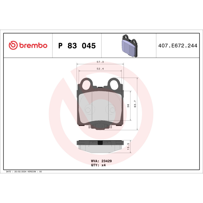 BREMBO P 83 045 Brake Pads Set Rear for Altezza Gita GS IS SC