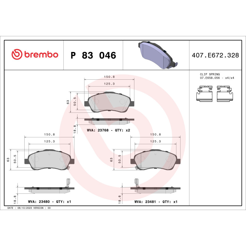BREMBO P 83 046 Brake Pads Set Front for Toyota Avensis Corolla