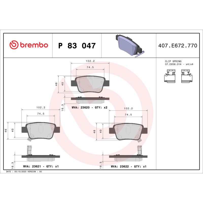 BREMBO P 83 047 Bremsbeläge Hinten für Avensis Corolla Alphard Previa