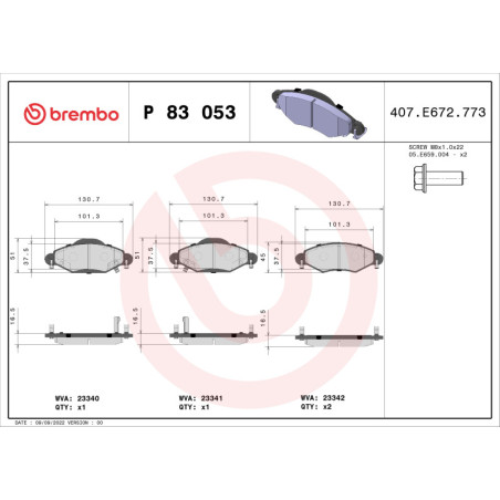 BREMBO P 83 053 Pastillas de freno delantero para Toyota Yaris