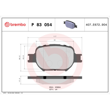BREMBO P 83 054 Klocki hamulcowe przód dla Corolla IS Celica Crown Matrix TC