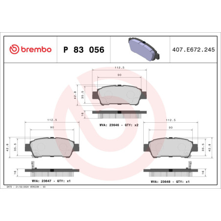 BREMBO P 83 056 Brake Pads Set Rear for Previa Alphard Avensis Verso Sienna