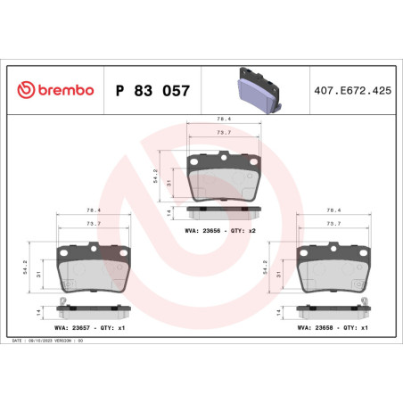 BREMBO P 83 057 Brake Pads Set Rear for DR RAV 4 Tiggo