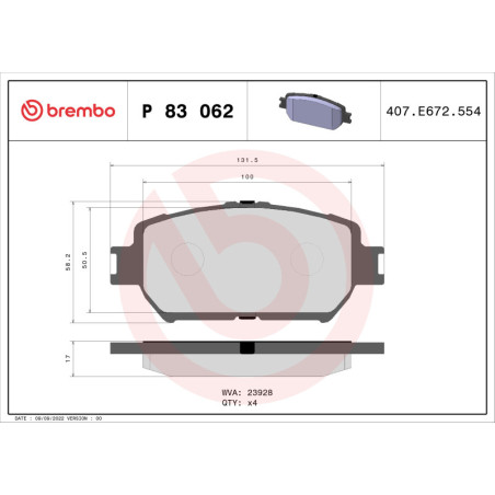 BREMBO P 83 062 Brake Pads Set Front for Camry Wish ES IS