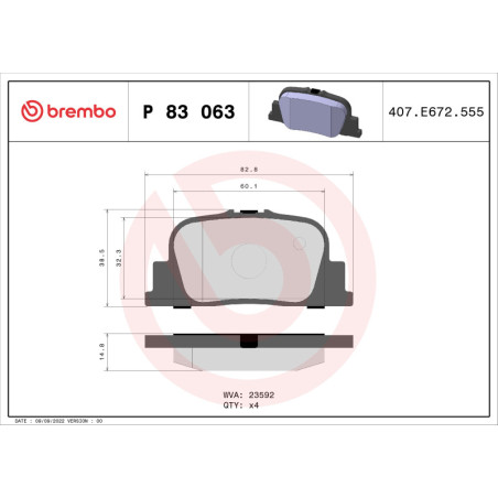BREMBO P 83 063 Brzdové platničky zadné pre Camry Solara ES Prius TC