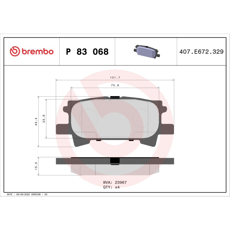 BREMBO P 83 068 Brzdové platničky zadné pre Highlander RX Harrier