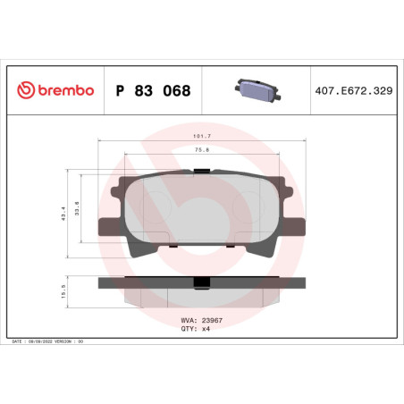 BREMBO P 83 068 Klocki hamulcowe tył dla Highlander RX Harrier