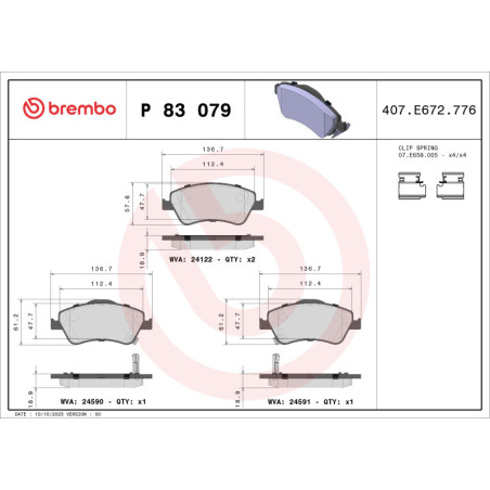 BREMBO P 83 079 Brake Pads Set Front for Toyota Auris Corolla