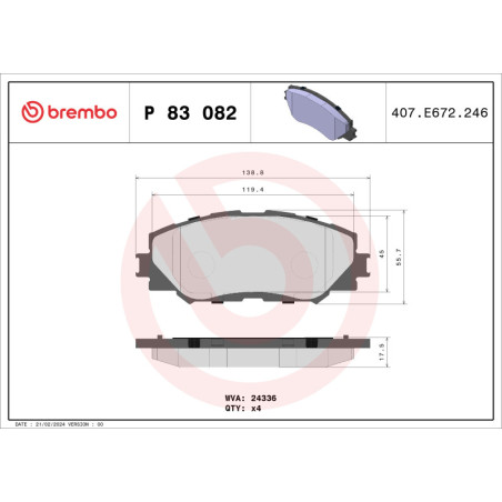 BREMBO P 83 082 Pastiglie freno anteriore per Corolla Rumion Auris RAV 4 Urban Cruiser HS Matrix