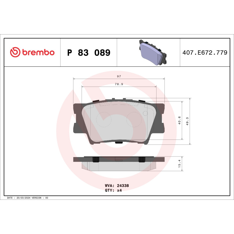 BREMBO P 83 089 Brake Pads Set Rear for RAV 4 Camry ES Avalon Matrix Corolla Cross HS Aurion