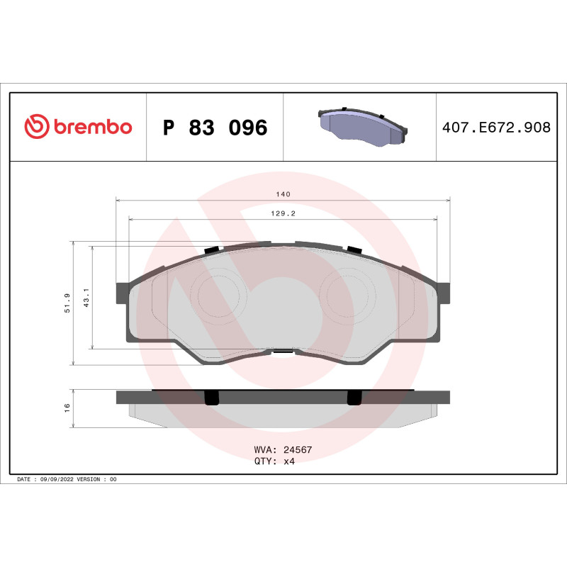 BREMBO P 83 096 Brzdové platničky predné pre Toyota Hilux