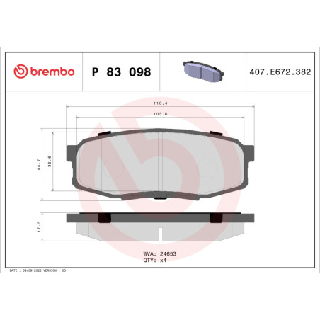 BREMBO P 83 098 Plaquettes de frein arrière pour Land Cruiser Sequoia Tundra LX XG