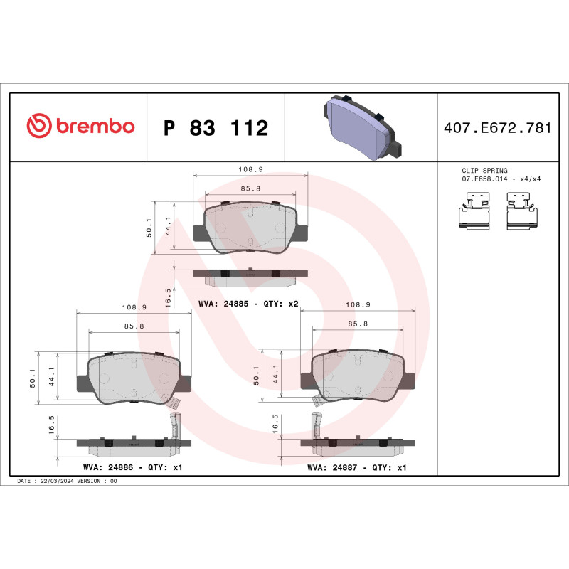 BREMBO P 83 112 Pastiglie freno posteriore per Toyota Avensis