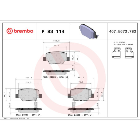 BREMBO P 83 114 Brzdové platničky zadné pre Toyota Verso