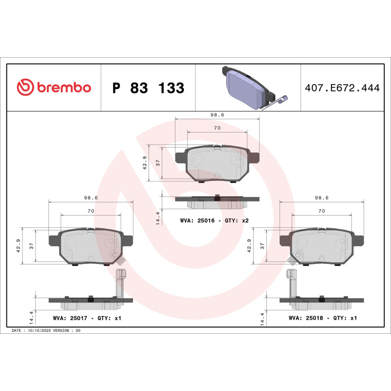 BREMBO P 83 133 Klocki hamulcowe tył dla Corolla Rumion Auris Yaris / Vios Prius PHV Plus Vios iQ CT