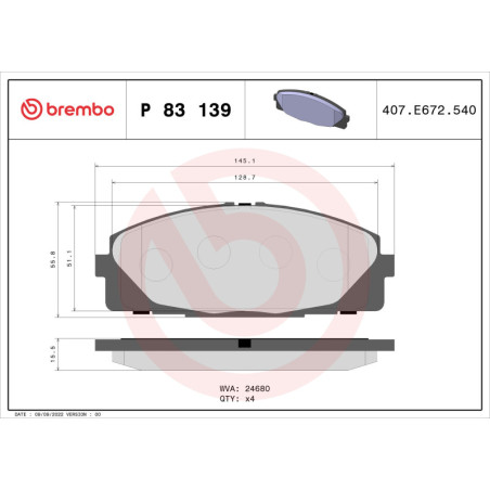 BREMBO P 83 139 Bremsbeläge Vorne für Toyota Hiace / Commuter