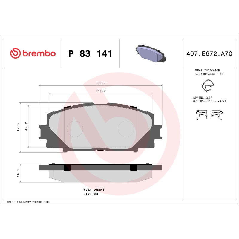 BREMBO P 83 141 Brzdové platničky predné pre Yaris / Vios Corolla Charade iQ Prius C