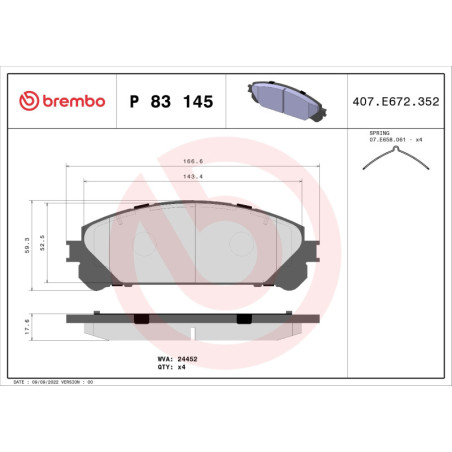 BREMBO P 83 145 Plaquettes de frein avant pour RX NX Highlander RAV 4 RAV4 Alphard Sienna Camry ES