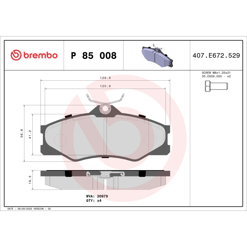 BREMBO P 85 008 Brake Pads Set Front for VW Transporter