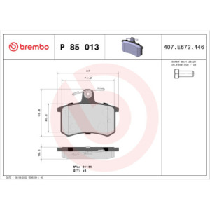 BREMBO P 85 013 Brake Pads Set Rear for 100 A4 80 A6 Thema Coupe 164 200 90 Croma A8 Cabriolet V8
