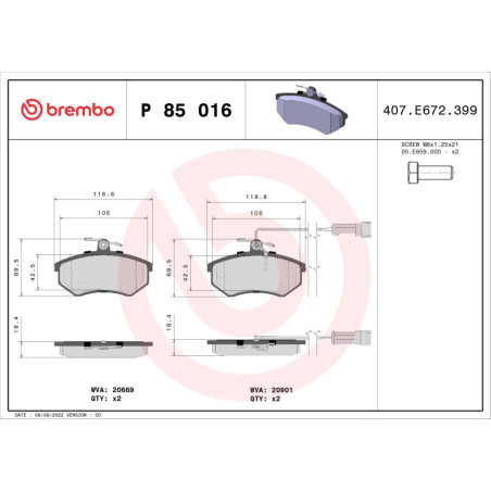 BREMBO P 85 016 Klocki hamulcowe przód dla 100 Coupe 200 80 90 Quattro Tiggo