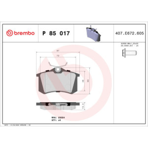 BREMBO P 85 017 Brzdové platničky zadné pre A4 A6 405 Golf Polo 208 Passat Scenic Exeo C3 Megane