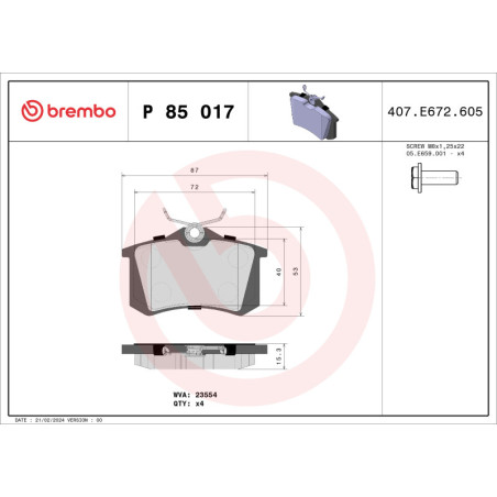 BREMBO P 85 017 Pastiglie freno posteriore per A4 A6 405 Golf Polo 208 Passat Scenic Exeo C3 Megane