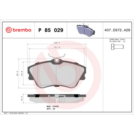 BREMBO P 85 029 Brzdové destičky přední pro VW Transporter California