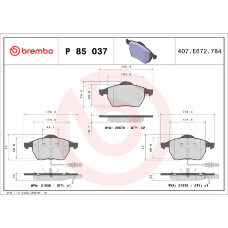 BREMBO P 85 037 Klocki hamulcowe przód dla A4 Passat A6